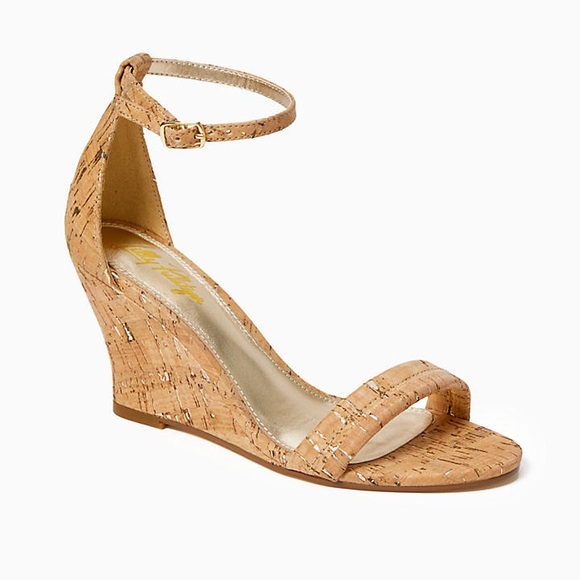 NWT w/box Lilly Pulitzer Jenna Wedge Cork Sandals Ankle Strap Leather Shoes NEW - Picture 1 of 3